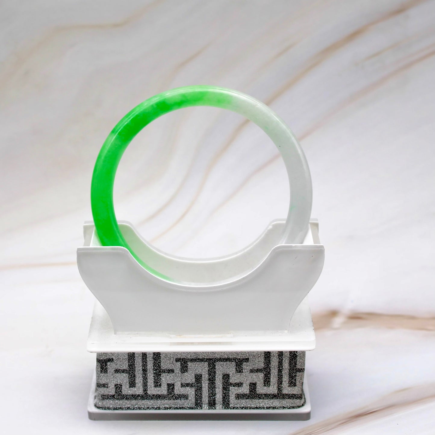 Thin Green Two Tone Jade Bangle