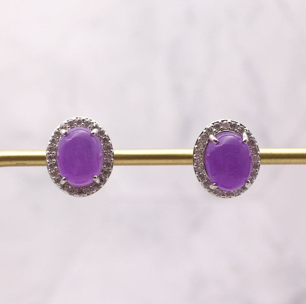 Jade Oval Cabochon with CZ Halo Studs