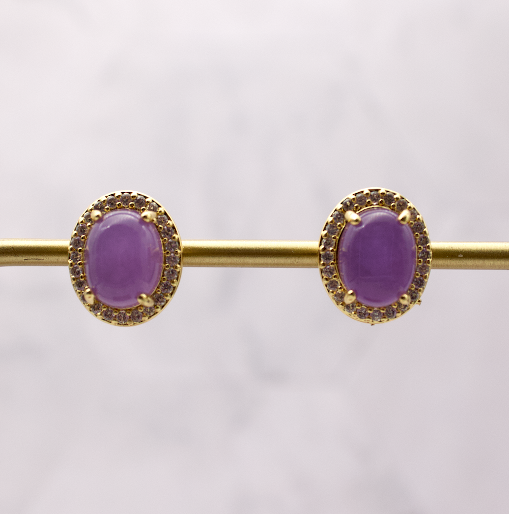 Jade Oval Cabochon with CZ Halo Studs