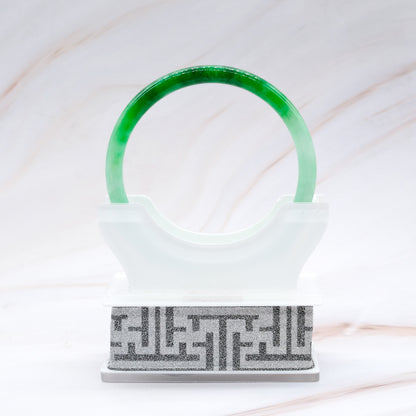 Thin Green Two Tone Jade Bangle