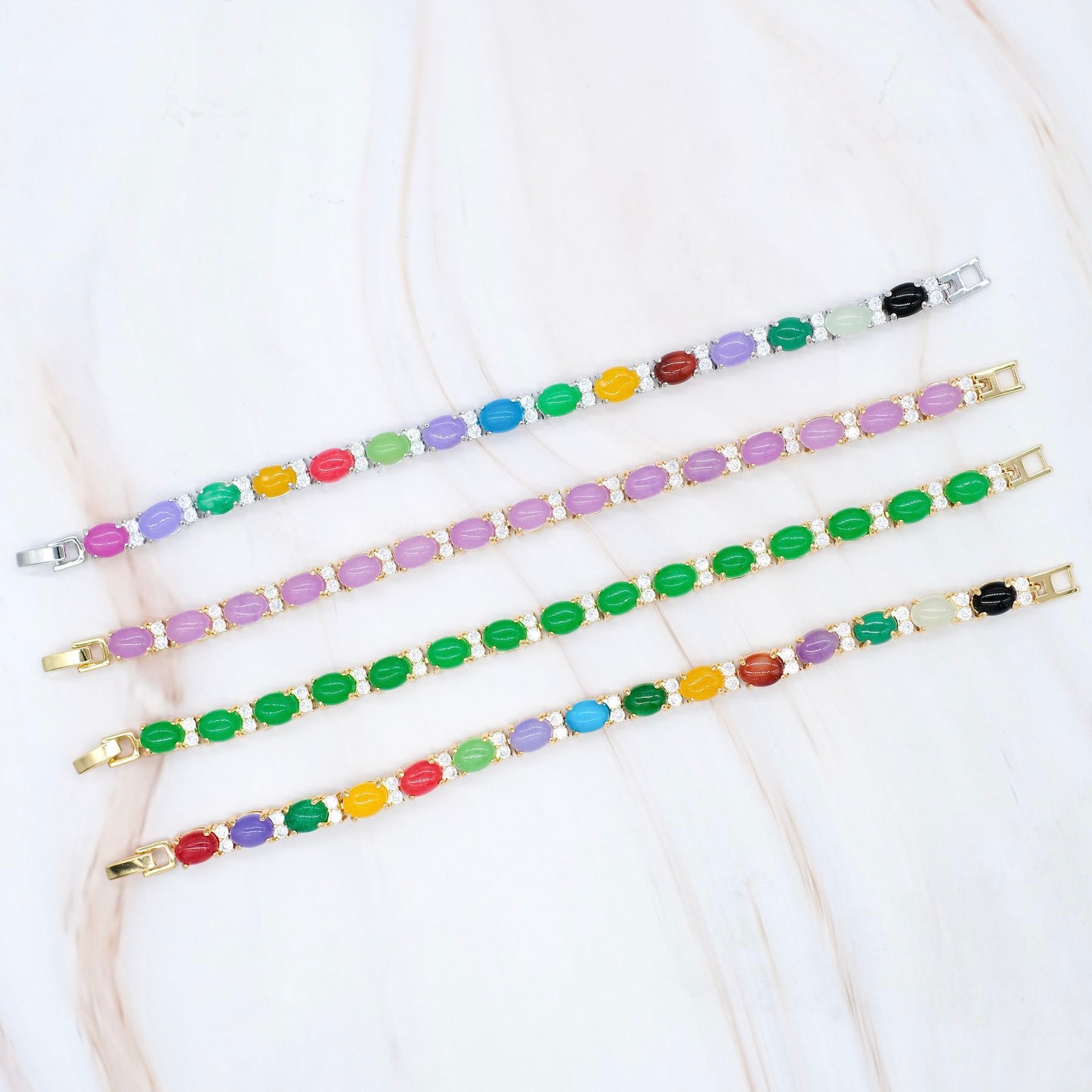 Oval & CZ Jade Bracelet