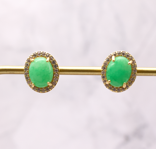 Jade Oval Cabochon with CZ Halo Studs