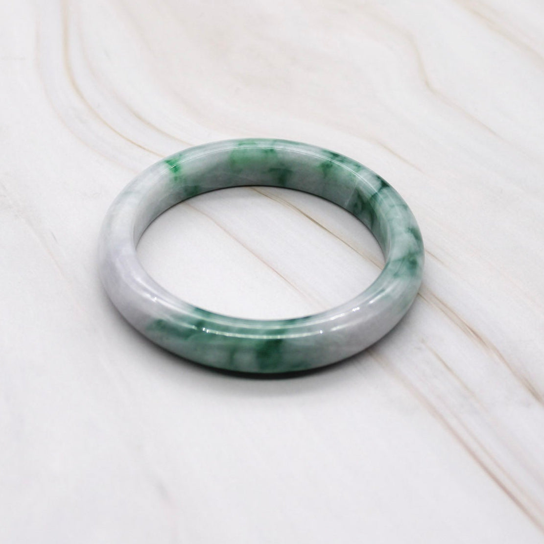 Mottled Green Grade A Jade Bangle
