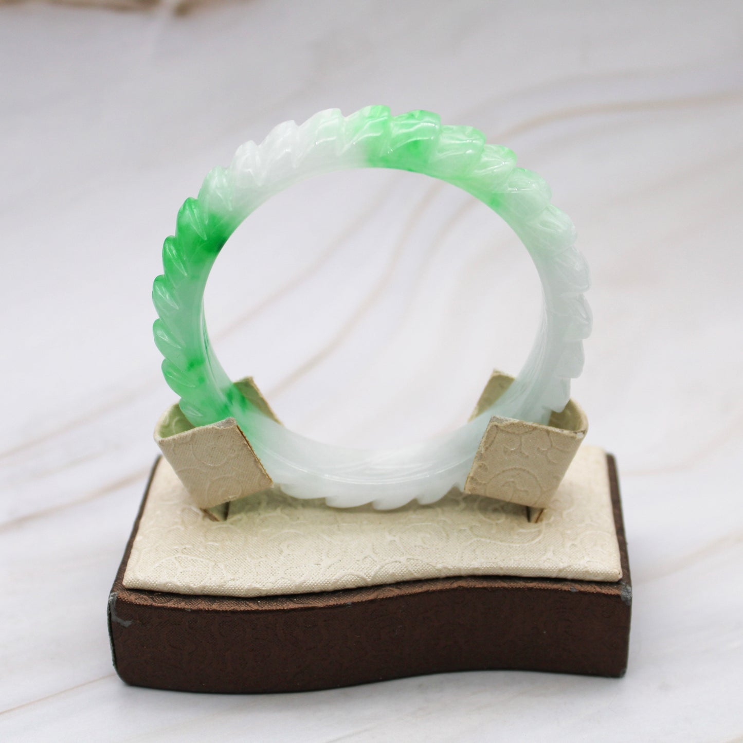 Carved Green Jade Bangle