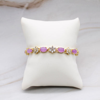 Oval & Floral Motif CZ Jade Bracelet