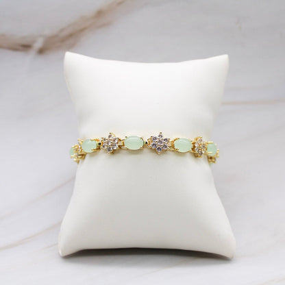 Oval & Floral Motif CZ Jade Bracelet